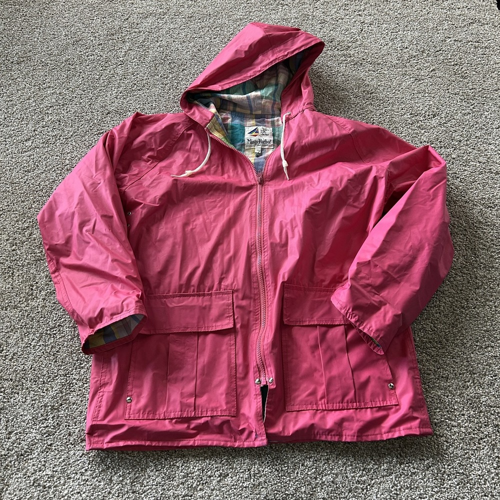 Vintage Misty Harbor Jacket Womens S Pink Rain Hooded Full Zip Plaid Lined